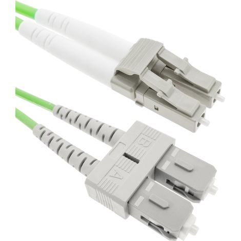 BeMatik - Cable de fibra óptica OM5 multimodo duplex 50µm/125µm LC/PC a SC/PC 100Gb de 15 m