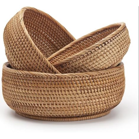 Paniers de Rangement Ronds en Rotin Corbeille à Fruits Tissés Empilable pour étagère de Table de Cuisine Naturel (1/5)