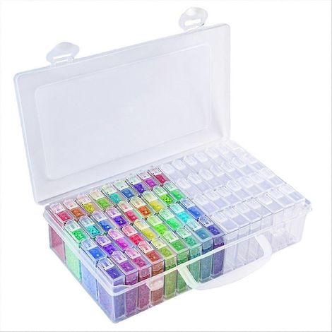 Boîte de rangement 64 cases pour peinture diamant, organiseur de perles portable, coffret de tri avec grille, idéal pour loisirs créatifs et perlage (1/5)