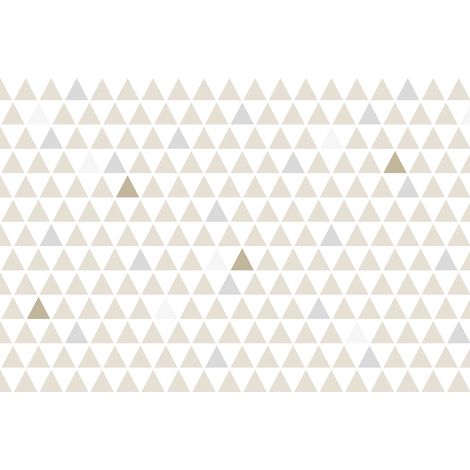 Papier peint panoramique motif triangle scandinave | Tapisserie panoramique géométrique beige | Papier peint panoramique bureau & salon - 267 x 400 cm (4 pièces) (1/2)