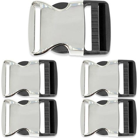 Métal et Plastique Hybrid Rapide Double-Face Libération Boucles Réglable Sangle Boucle pour Animal Colliers, Sacs, Sacs à Dos, Camping Accessoires, 30mm, Simple - Argent et Noir, 30mm (1/5)