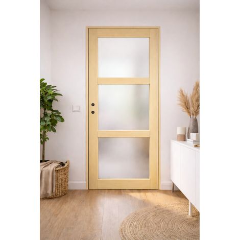 Gdmenuiseries – Bloc porte vitrée en ayous H204 x L73 – Ouverture poussant droite – Pour intérieur moderne et durable – Fabrication française