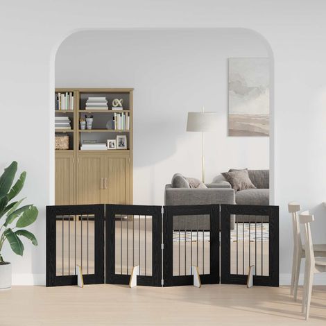 Barrière pour chien pliable 4 panneaux avec supports en bois d’ingénierie chêne noir 241 cm - PANGIVO (1/5)