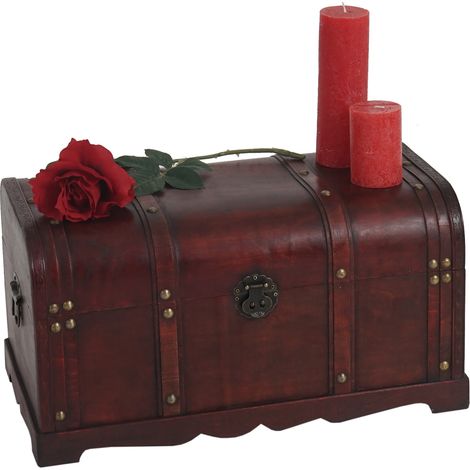 Coffre bois de décoration malle au trésor Valence aspect antiquité, 30x57x29cm - rond