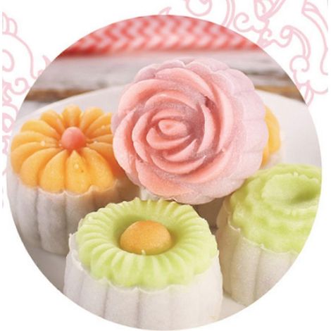 Moule à gâteaux de lune 60-75 g, 6 tampons à fleurs, moule à pâtisserie à presser à la main, ustensiles de pâtisserie à faire soi-même, Fête de la Mi-Automne (1/4)