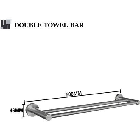 (Porte-serviettes double) Ensemble d'accessoires de salle de bain gris en acier inoxydable, barre murale ronde, porte-papier toilette, crochet pour peignoir et serviette. (1/5)