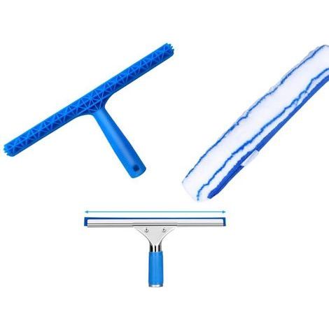 Raclette à vitre Professionnelle(30cm), Lave-vitre avec Raclette Silicone et Brosse Microfibre, Kit de Nettoyage de Vitres pour Salle de Bain, Douche, Voiture, Fenêtres (1/4)