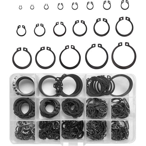 Assortiment de 510 circlips en métal, assortiment de 19 types de clips E (Φ3/4/5/6/7/8/9/10/12/14/16/18/20/22/24/26/28/30/32 mm) pour fixation intérieure et extérieure (1/5)