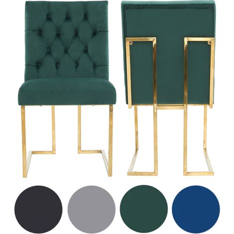 Set of 2 Green Siena Luxury Tufted Velvet Dining Chairs with Gold Frame & Legs - Modern Upholstered Accent Chair (1/5)