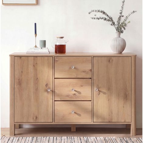 Buffet enfilade 120 cm 3 tiroirs 2 portes chêne HAVRYA (1/5)