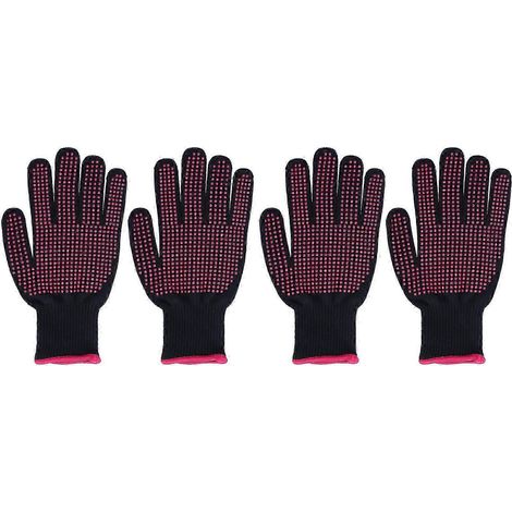 Lot de 4 gants résistants à la chaleur, anti-brûlures et haute température, avec picots en silicone rouge rose et bordure rouge rose. (1/5)