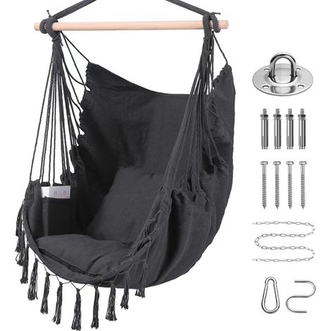 Hamac suspendu à bascule en toile de coton avec 2 coussins, pour intérieur/extérieur, sac à dos inclus (charge maximale : 150 kg).