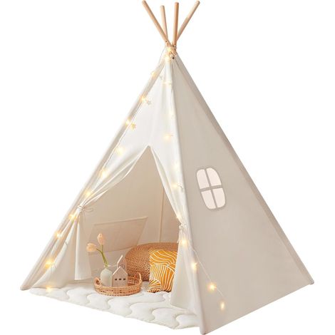 Enfant Intérieur avec Tapis & Guirlande Lumineuse - Cabane Enfant en Toile pour Chambre Bébé Fille & Garçon, Tente de Jeux Pliable Intérieur/Extérieur, Déco Maison & Cadeau 3 Ans+