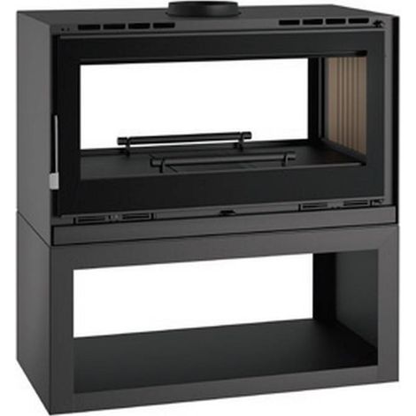 Fm Calefaccion – Poêle à bois ventilé 2 vitres – Puissance 12.6 kW – Rendement 81 % – Évacuation des fumées supérieure – Pour bûches jusqu'à 62 cm (1/4)
