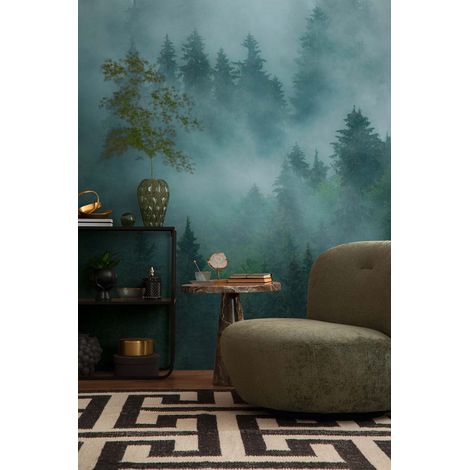 Papier peint intissé Arbres & Forêt Bleu, Vert - 3,71 x 2,8 m (1/3)