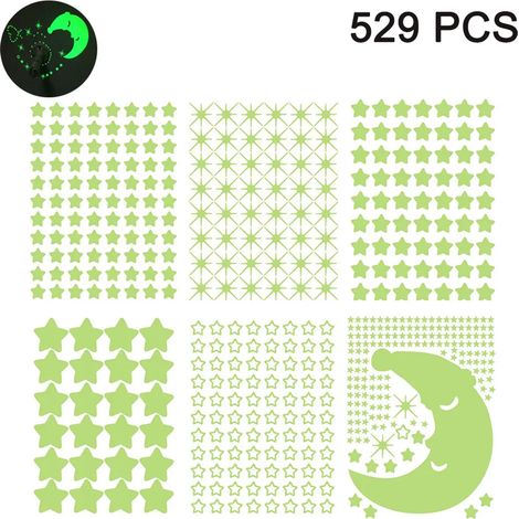 Wandsticker selbstklebend Leuchtsticker Wandtattoo，529pcs Leuchtsterne/Leuchtpunkte für deinen Sternenhimmel und fluoreszierend Leuchtaufkleber für Kinderzimmer