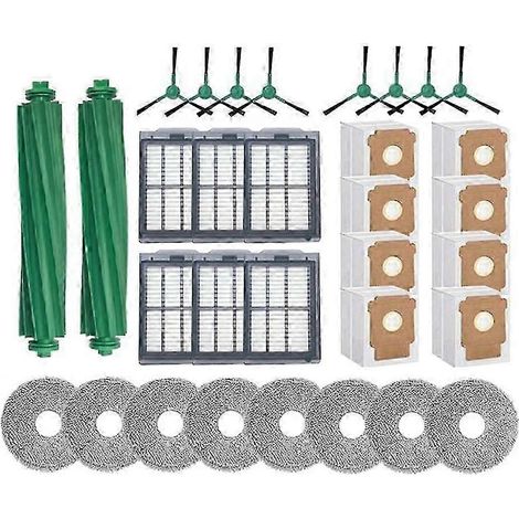 Un ensemble d'accessoires pour aspirateur robot de 32 pièces compatible avec les kits Plus 505/405, comprenant des brosses, des filtres HEPA, des serpillères et des sacs à poussière. (1/5)