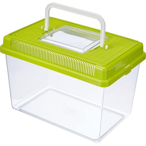 1 Conteneur Aquarium Poissons 2,5 L Plastique Vert Couvercle Aéré Transport Reptiles