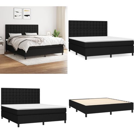 Sommier à lattes de lit avec matelas Noir 180x200 cm Tissu - Lit Double - Lit Tapissier - Literie - Matelas À Ressorts Ensachés - Tête De Lit Ajustable - Home & Living (1/5)