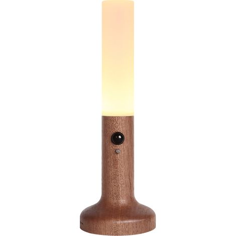 Lampe de table/applique murale détecteur de mouvement, bois massif, rechargeable, LED lumière blanche chaude (avec support mural) (1/5)