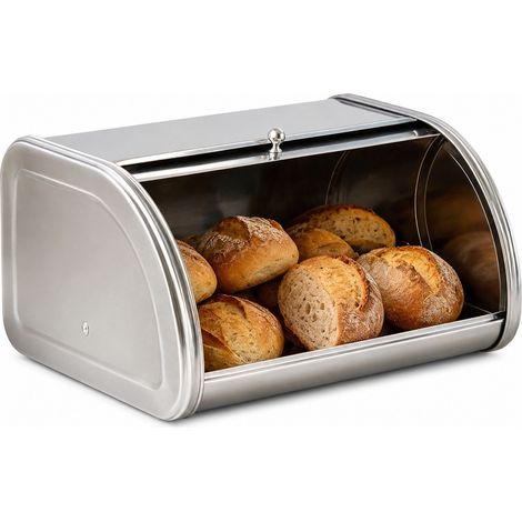 Boîte à pain grande capacité en acier inoxydable, couvercle rabattable, idéale pour la pâtisserie maison. (1/3)