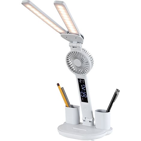 Lampe de bureau LED réglable Novilo Rabalux 7 W blanche avec USB-C et ventilateur (1/5)