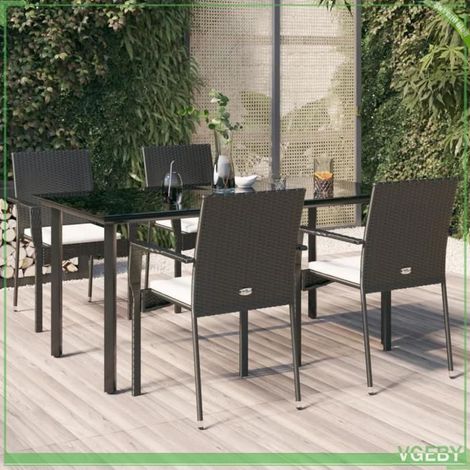 Ensemble de salle à manger de jardin - FAFEICY - 3185134 - 5 pcs - Résine tressée noir - Table verre trempé (1/5)
