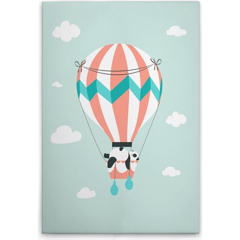 Leinwandbild Heißluftballon Kinderzimmer Panda M1-No.51432 - Kunstdruck auf Leinwand in Grün Weiß - Wandbild 80 x 120 cm (1/5)