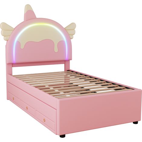 Kinderbett in Einhornform 90 x 200 cm aus rosa PU mit Ausziehbett und Schubladen (1/5)