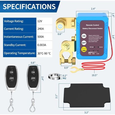 12V 240A Remote Control Battery Disconnect Switch, Auto Kill Switch, Remote Control Switch for Car Truck Boat MUMU (1/3)