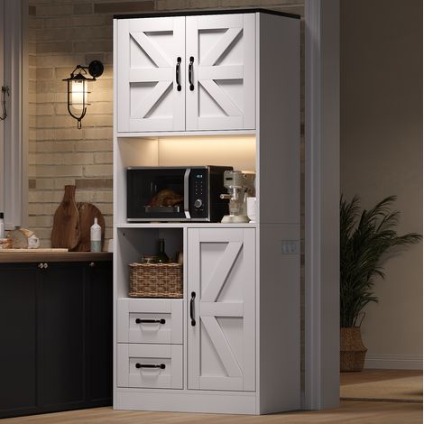 Mobile alto da cucina 72x40x173 cm in MDF bianco con LED RGB e prese - MEUBLIV (1/5)