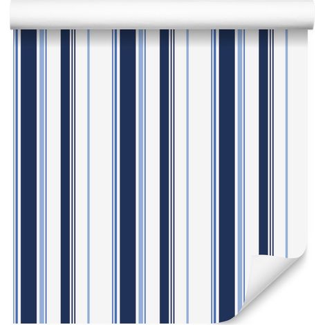 Papier peint à rayures verticales bleues et blanches pour salon et chambre 50x1000 cm (1/5)