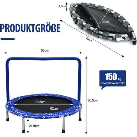 Kindertrampolin mini trampolin klappbares trampolin fur kleinkinder blau schwarz