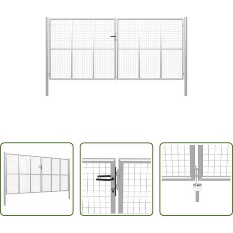 vidaXL Gartentor verzinkter Stahl - Gartentor verzinkter Stahl 400 x 200 cm Silber (1/5)