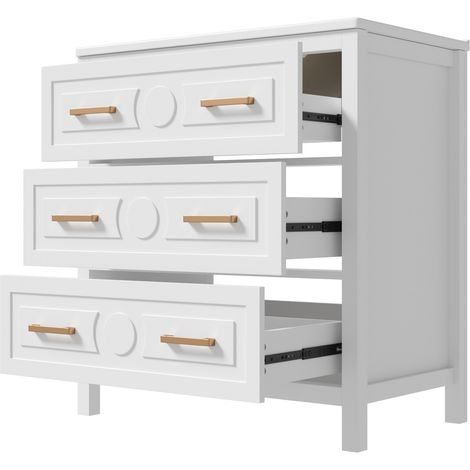 Meuble vasque indépendant avec 3 tiroirs, vasque céramique intégrée, MDF laqué blanc, 76,5 x 47 x 82 cm (1/5)