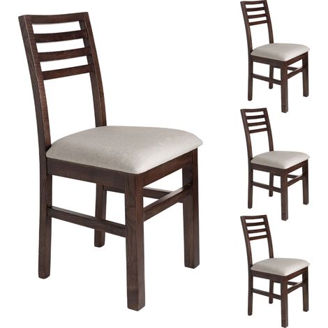 Lot de 4 chaises en hêtre chêne foncé assise tissu beige - LOUISE
