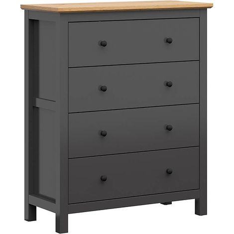 Commode meuble de rangement à 4 tiroirs, coloris Gris graphite/Chêne artisan - Longueur 101 x Profondeur 44 x Hauteur 120 cm (1/2)