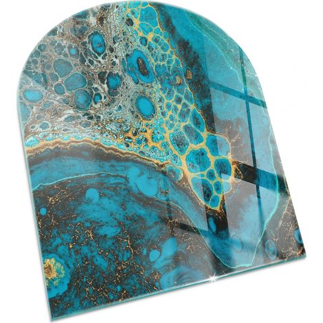 Plaque Rectangulaire de protection de sol en verre trempé pour cheminée et poêle à bois pare-feu contre les étincelles Motif organique abstrait 80x70 (1/5)