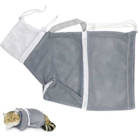 Pet Chat Sac de Toilettage Sac Filet de Bain de Lavage de Chat Sac de Douche pour Cat et Animal de Compagnie Multi-Fonctionnel réglable sac pour Chat pour Le Bain Injection Examen Coupe des Ongles-Fei (1/4)