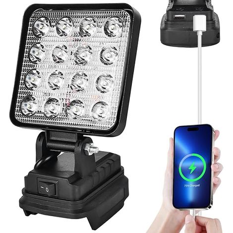 18V LED 27W Battery Work Light with USB Charging - Portable for Car Repairs and Emergencies (1/5)
