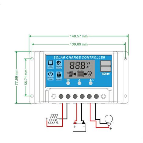 Régulateur Solaire Intelligent 80A avec Port USB et Affichage LCD, Contrôleur de Batterie pour Panneaux Photovoltaïques 12V/24V Auto, Multi-Fonctions avec Régulation de Lampadaire