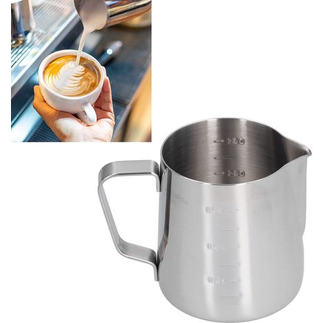 400 ml lackierte Latte-Art-Tasse/Milchtasse/Kanne aus Edelstahl 304 mit spitzem Ausguss, spiegelpolierter Außenseite und sandgestrahlter Innenseite. (1/5)
