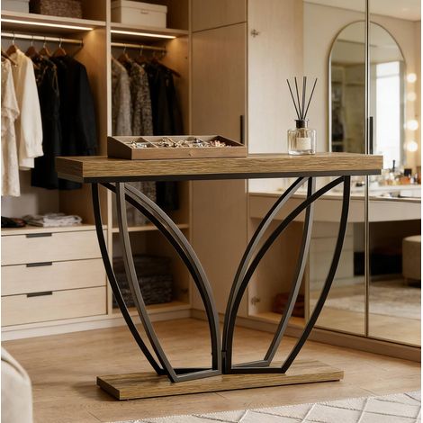 REDOM - Consola 105x30 cm, uso versátil, estructura estable, metal y madera, negro y marrón rústico (1/5)