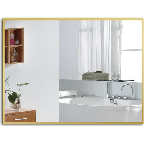 Acezanble 80x60cm miroir mural avec bordure or en aluminium - Miroir rectangulaire