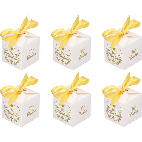 Weißes Set mit goldenem Band (50er-Set) - Mi Bautizo goldene Gastgeschenkboxen für Taufen (1/5)