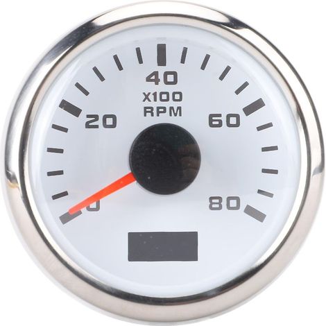 Tachymètre avec compteur horaire 2 pouces 8000 tr/min jauge de régime rétroéclairé 7 couleurs pour camion tracteur voiture RV bateau DC 9 à 32 V cadran blanc lunette argentée. (1/4)