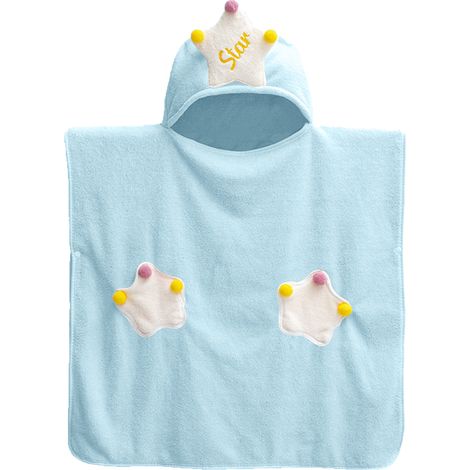Serviette de bain à capuche avec bonnet intégré, en coton doux bouclé, bleue, idéale pour la piscine ou la plage. Convient pour le bain, la piscine ou la plage.