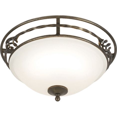 Deckenleuchte Wohnzimmerlampe Lampe Eisen Glas Schwarz-Gold D 36,5 cm 2 Flammig