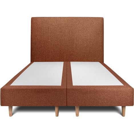 Lit 200x200cm avec tête de lit tapissier bouclette et double sommier tapissier terracotta - Hauteur totale : 35cm (1/5)