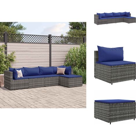 5-tlg. Garten-Lounge-Set mit Kissen Grau Poly Rattan - Garten Lounge Set - PE-Rattan Möbel - Outdoor Möbel - Gartenmöbel - Loungesessel (1/5)
